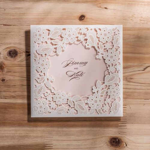 Laser cut white weddding card