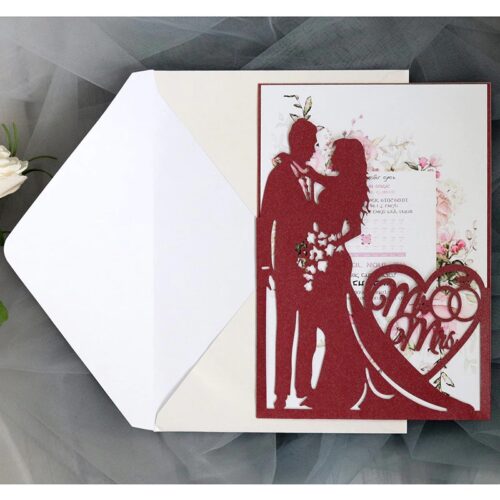 bride and groom hollow laser cut wedding card