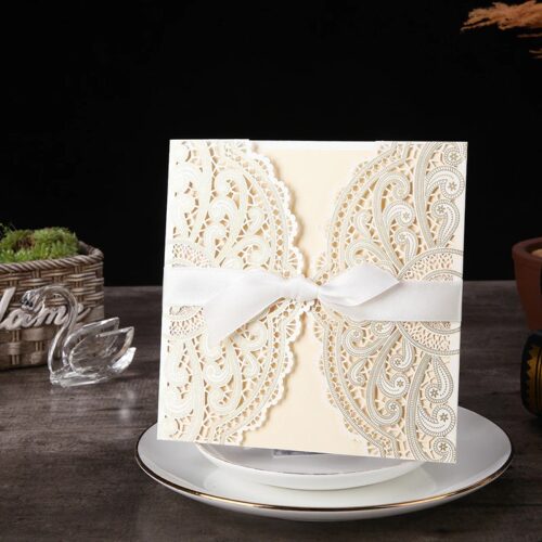 Ivory laser cut elegant wedding card