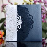 blue white elegant laser cut wedding card