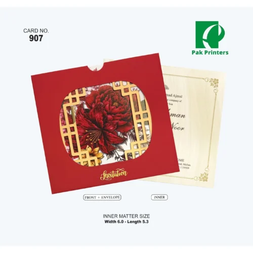 Wedding Invitation Card – Red Floral Window – Article 907
