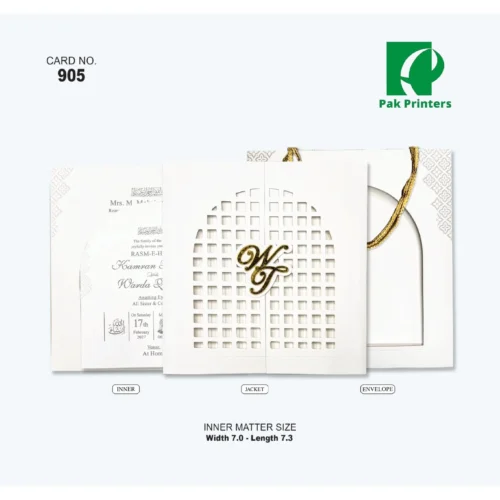 Wedding Invitation Card – White Lattice Monogram – Article 905