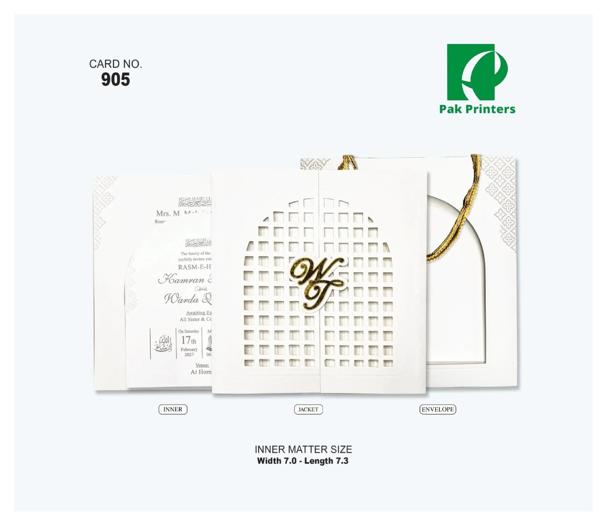 Wedding Invitation Card – White Lattice Monogram – Article 905