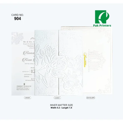 Wedding Invitation Card – White Embossed Florals – Article 904